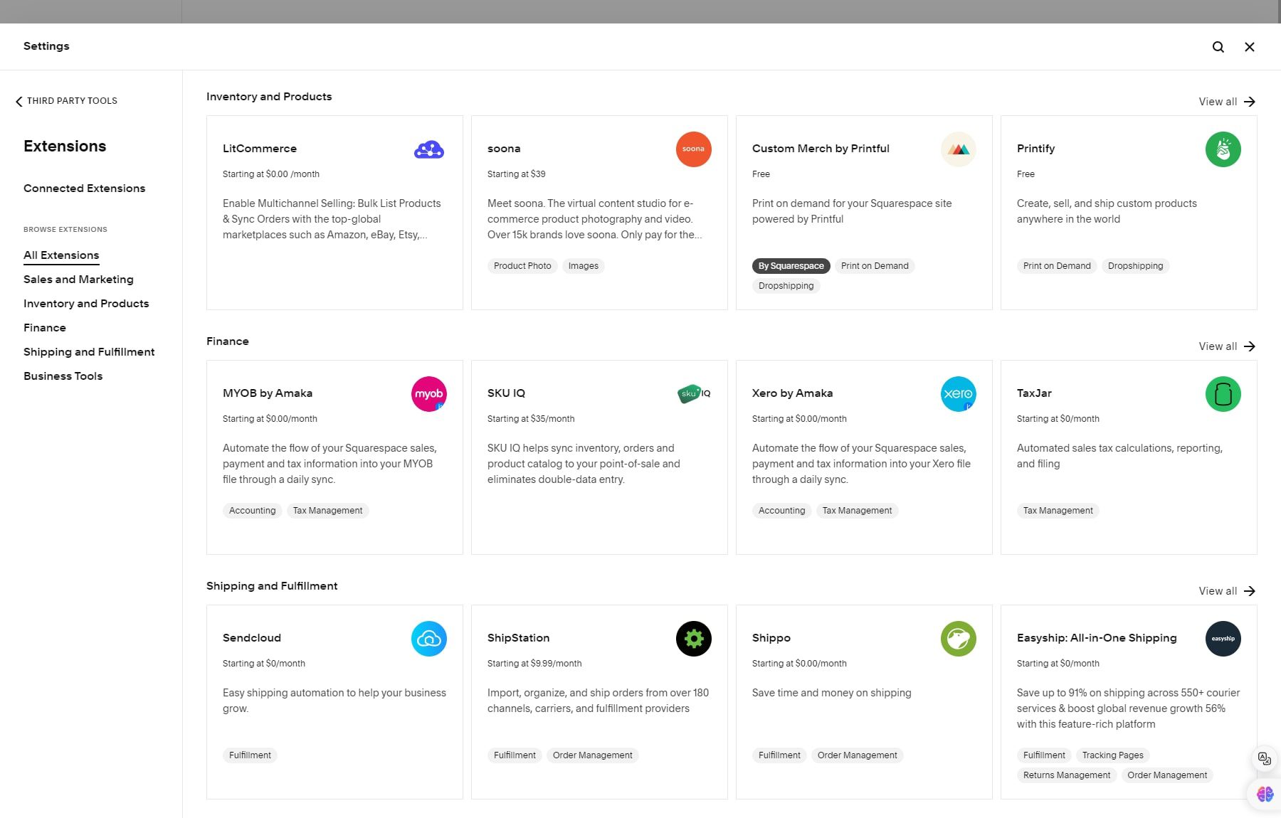 estensioni di terze parti di Squarespace