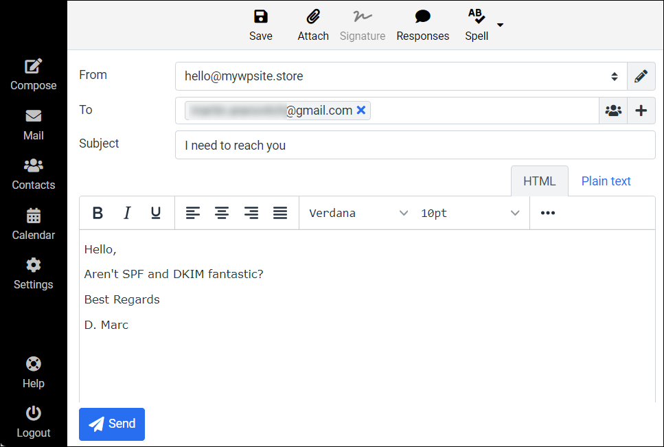 Exemplo de email criado em Webmail.