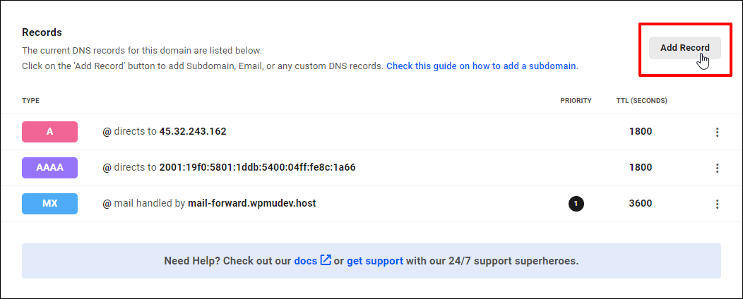 O Gerenciador DNS do Hub - Adicionar Registro