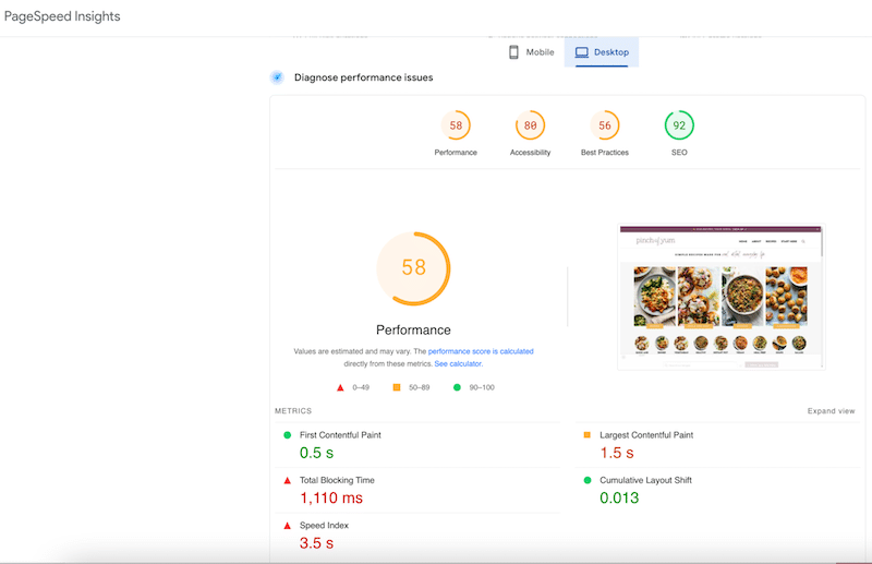 衡量部落格效能 - 來源:Google PageSpeed Insights