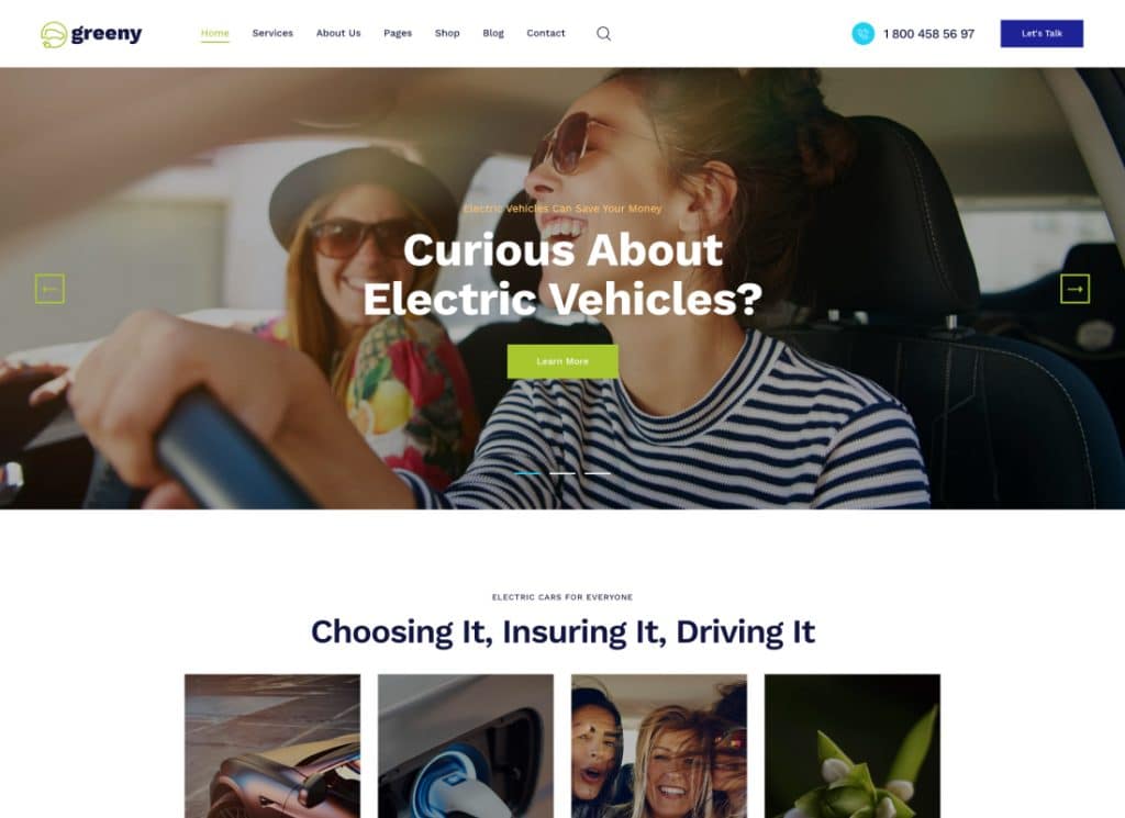 Greeny - 電気自動車ディーラーの WordPress テーマ