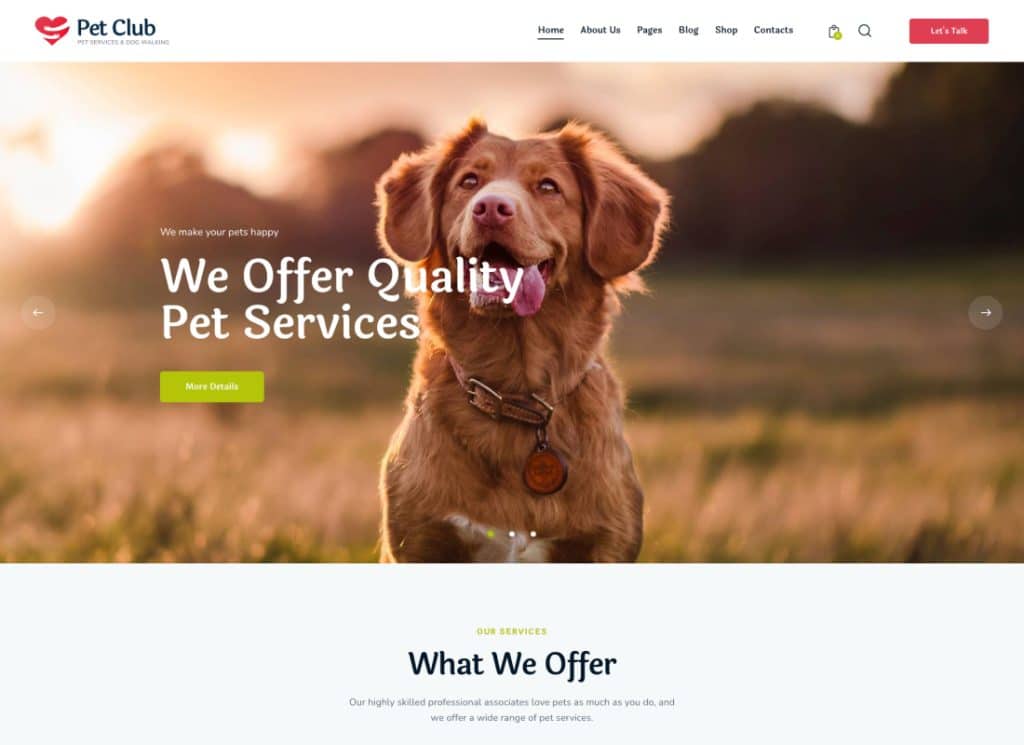 Pets Club - Tema WordPress para el cuidado de mascotas + Tienda 
