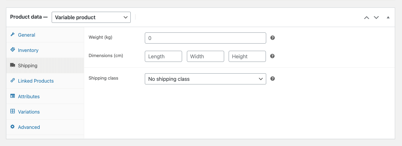 ข้อมูลการจัดส่งผลิตภัณฑ์ WooCommerce - ผลิตภัณฑ์ตัวแปร WooCommerce