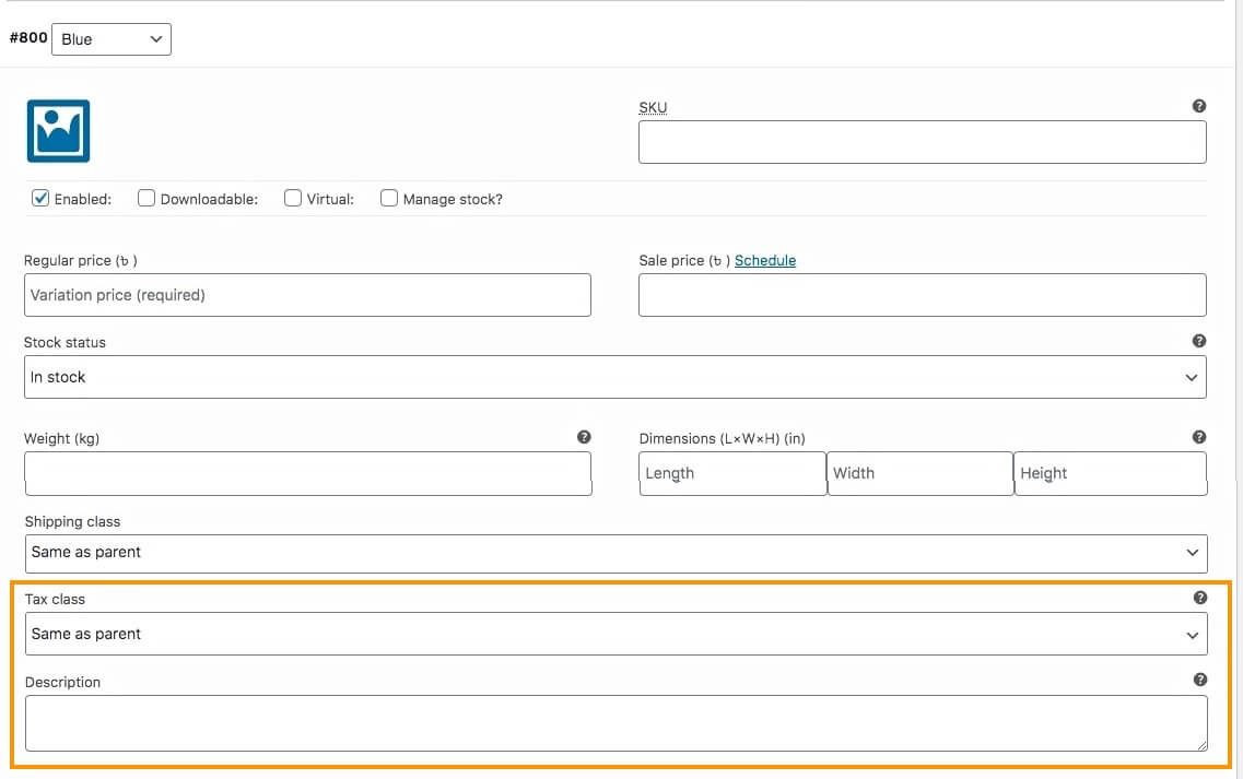 ภาษีและคำอธิบาย - ผลิตภัณฑ์ตัวแปร WooCommerce