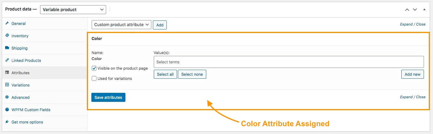 แอตทริบิวต์ที่กำหนด - สำหรับผลิตภัณฑ์ตัวแปร WooCommerce