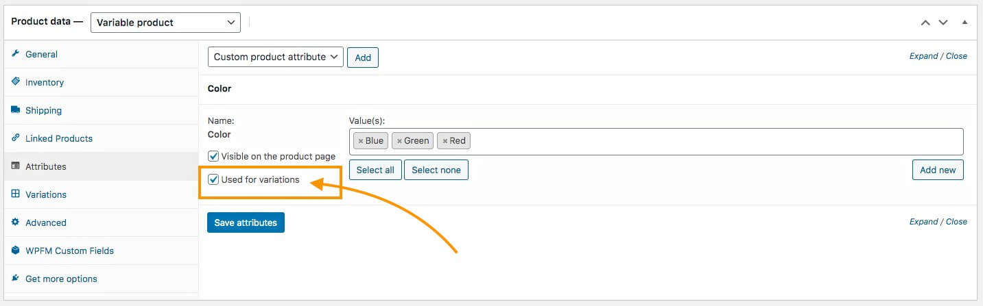 ใช้สำหรับรูปแบบต่างๆ - สำหรับผลิตภัณฑ์ตัวแปร WooCommerce