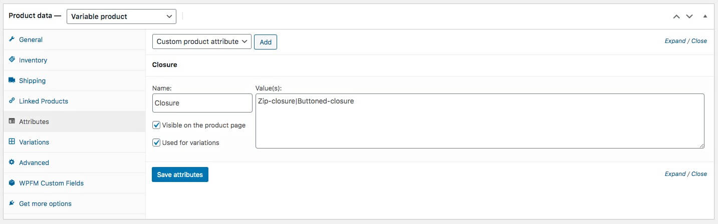 กำหนดค่าแอตทริบิวต์แบบกำหนดเองแล้ว - สำหรับผลิตภัณฑ์ตัวแปร WooCommerce