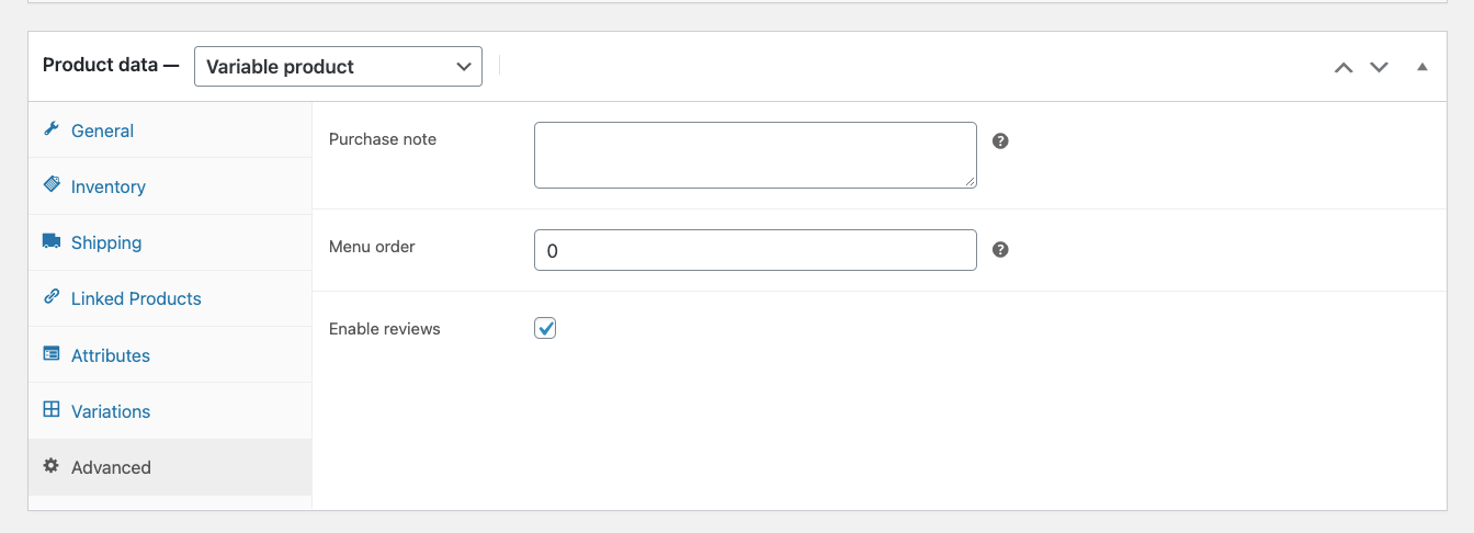 ข้อมูลขั้นสูงของผลิตภัณฑ์ WooCommerce - สำหรับผลิตภัณฑ์ตัวแปร WooCommerce