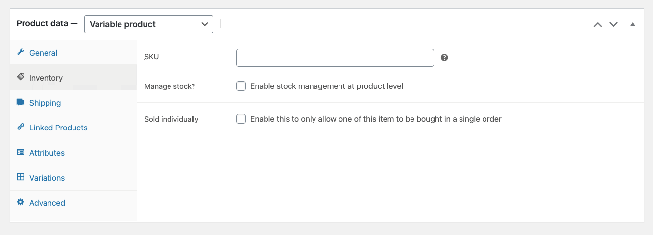 ข้อมูลสินค้าคงคลังของผลิตภัณฑ์ WooCommerce - ผลิตภัณฑ์ตัวแปร WooCommerce