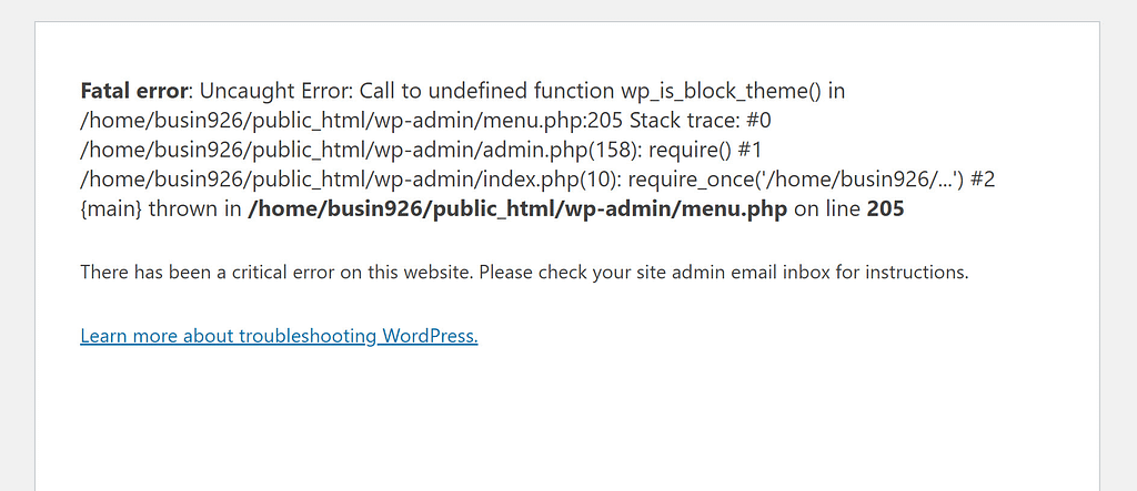 WordPress 치명적인 오류