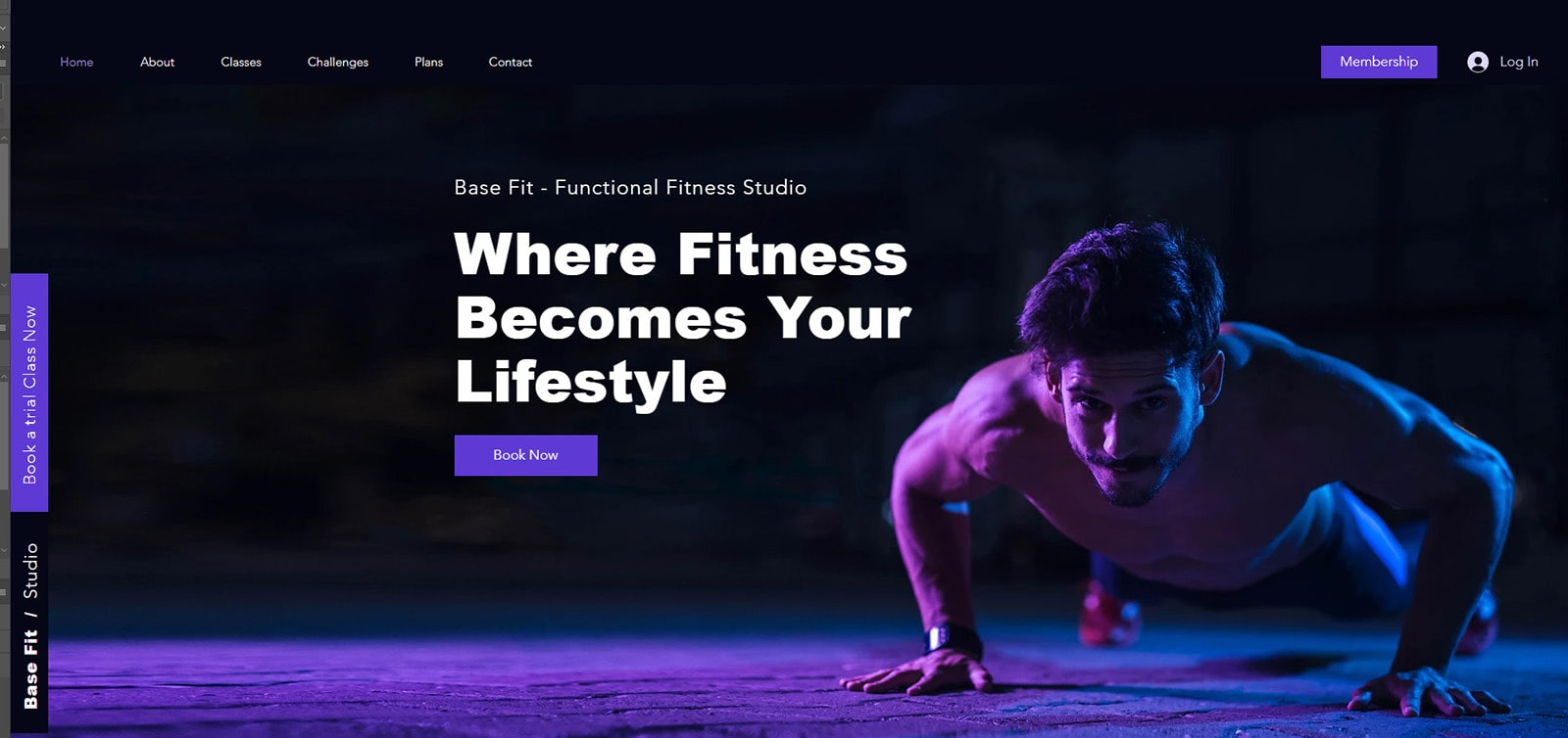 깔끔한 체육관 웹사이트 디자인을 제공하는 Wix 템플릿인 Base Fit의 그래픽.