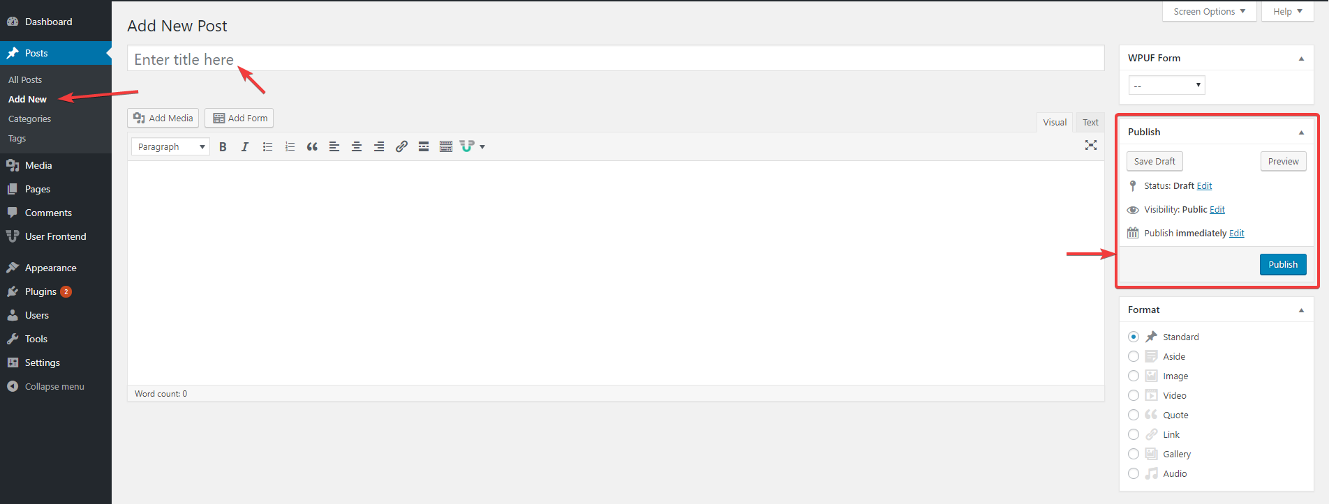 WordPress 貼文編輯器的螢幕截圖