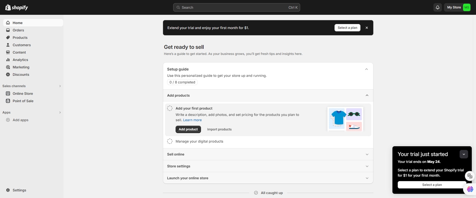 tableau de bord Shopify