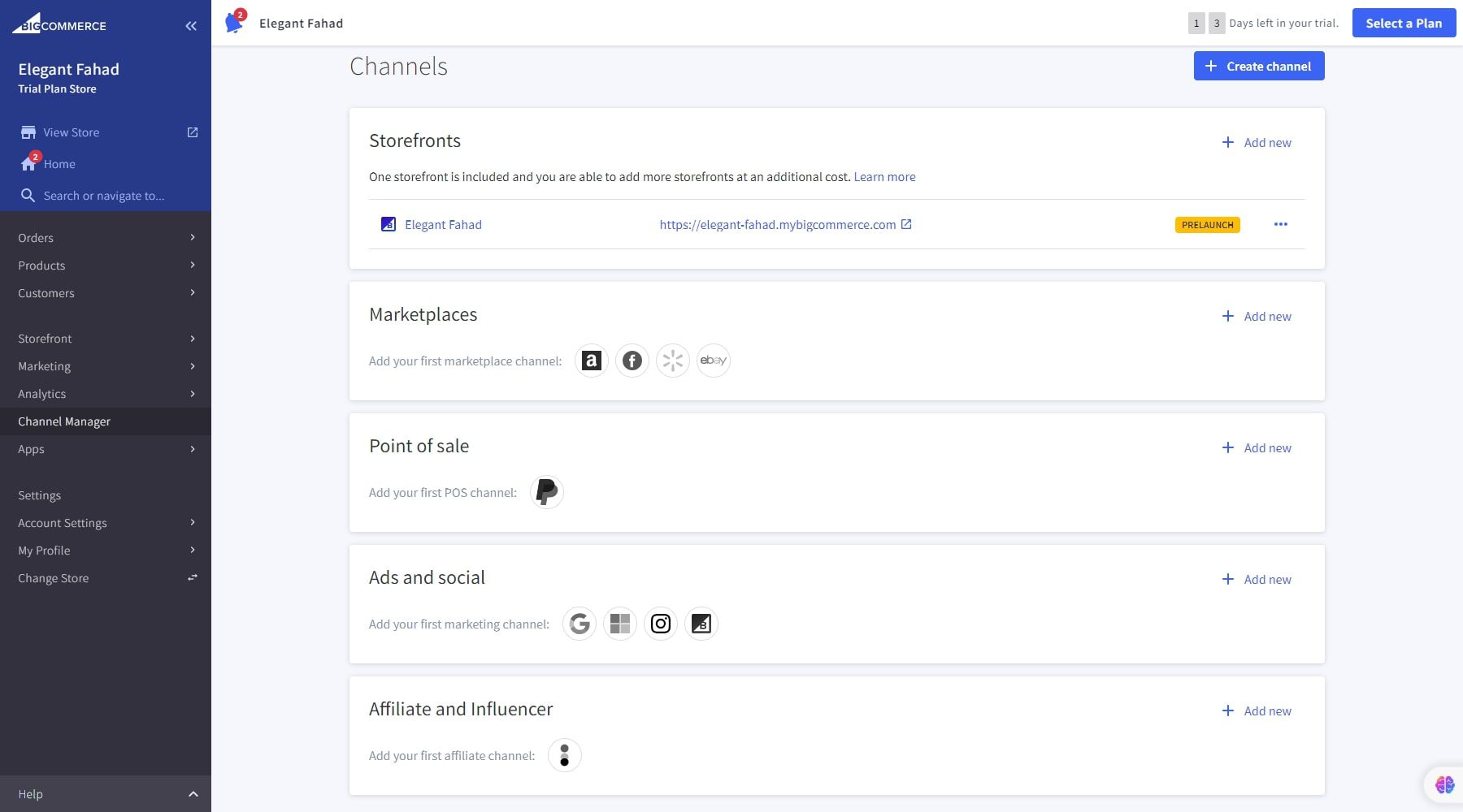 gestionnaire de canaux bigcommerce