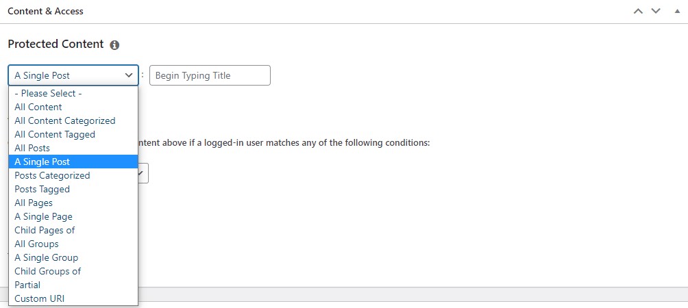 Configuración de contenido protegido de MemberPress