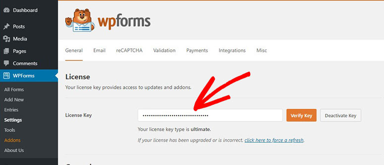 Página de licencia de WPForms - IsItWP - Detector de temas de WordPress gratuito WPForms license page