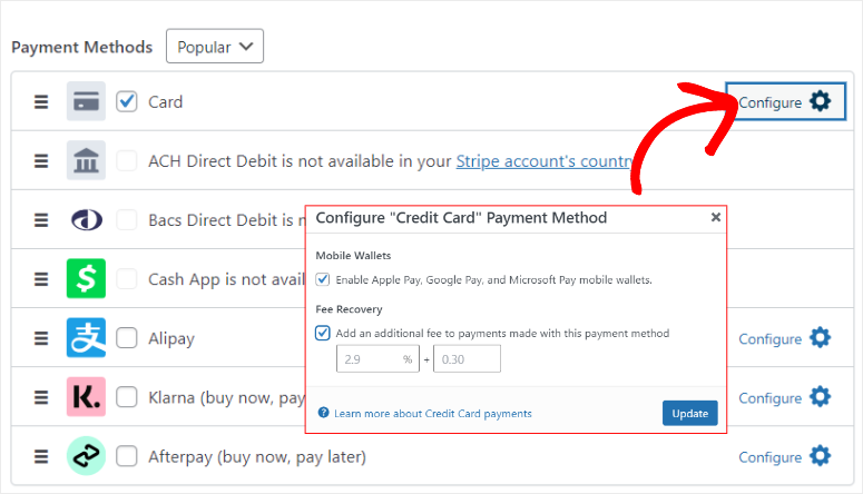 wp-simple-pay-configure-métodos-de-pago - IsItWP - Detector de temas gratuito de WordPress wp simple pay configure payment methods