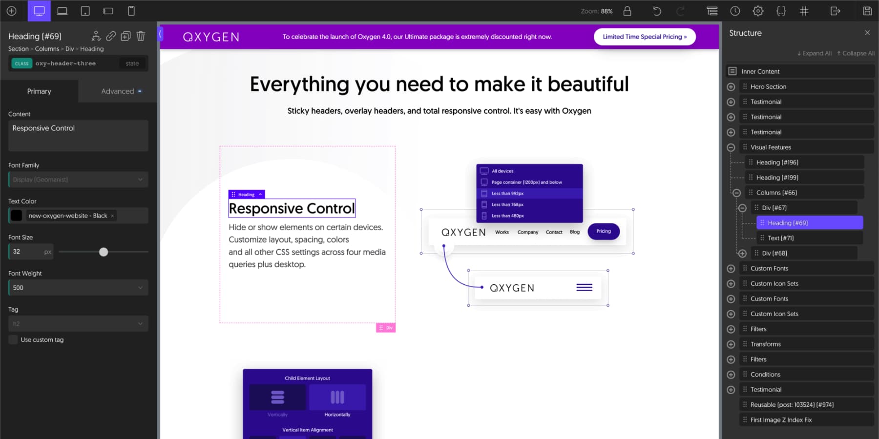 لقطة شاشة لواجهة مستخدم Oxygen Builder
