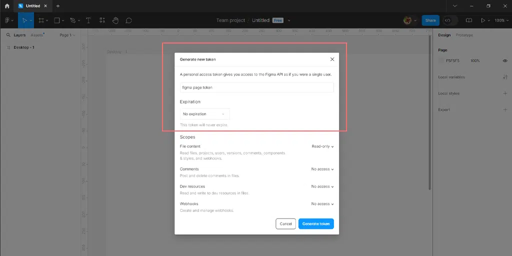 Figma を WordPress に変換するにはどうすればよいですか? 【無料&有料】6 Generate new token configuration in Figma
