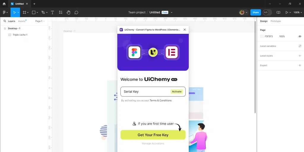 Figma を WordPress に変換するにはどうすればよいですか? 【無料・有料】15 Entering Serial Key in Uichemy to activate it in Figma