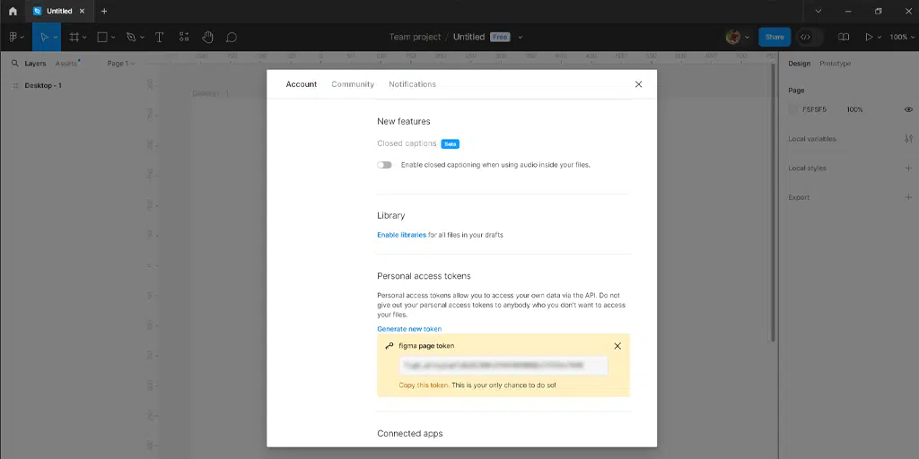Figma を WordPress に変換するにはどうすればよいですか? 【無料&有料】7 Copy and saved the generated access Token in Figma