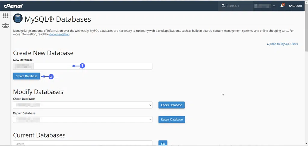 WordPress Manuel Olarak Nasıl Kurulur? (2024 Kılavuzu) 22 Creating new databases in cPanel