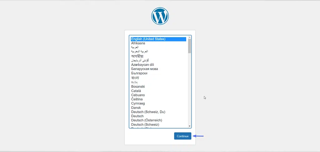 WordPress Manuel Olarak Nasıl Kurulur? (2024 Kılavuzu) 31 Choosing language for starting WordPress setup