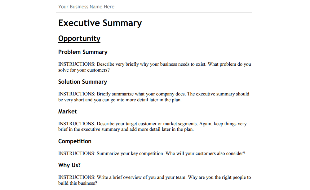 商业计划模板的一个例子。