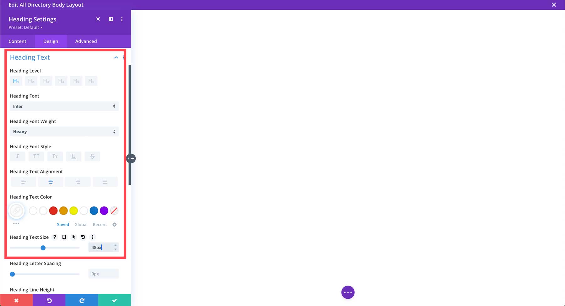 Divi Başlık Modülü ayarları