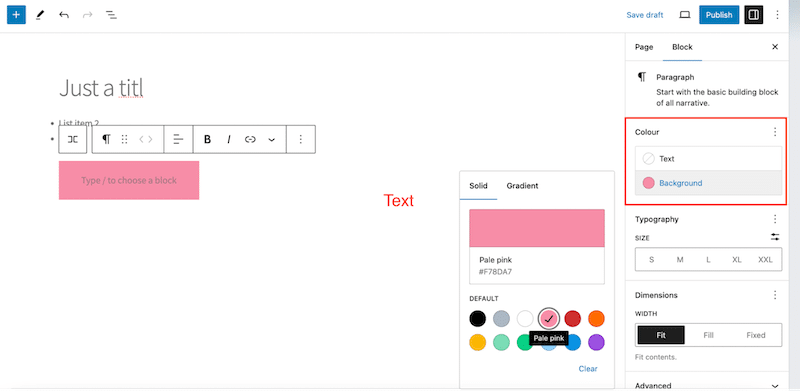 向块添加颜色或渐变 - 来源:WordPress 管理员