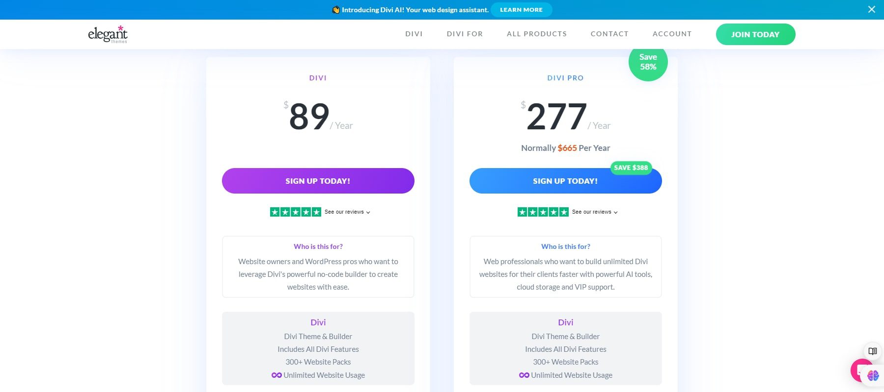 divi tema fiyatlandırması