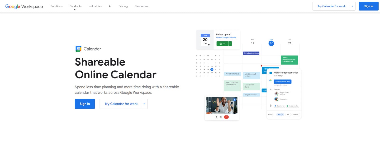 Google 日历图，这是一款广为人知的业务规划应用程序，可自定义工作地点和时间。