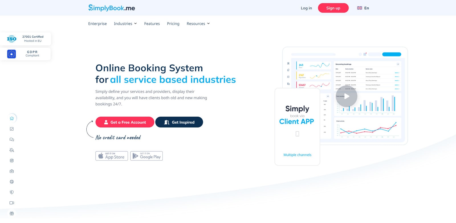 SimplyBook.me 的插图，这是一款用于服务业务的多功能调度软件，通过短信和电子邮件进行个性化通信。