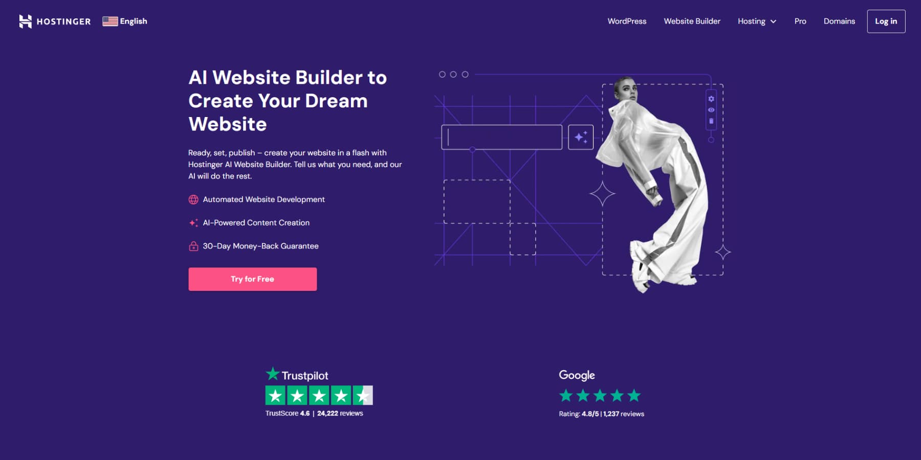 Hostinger 的 AI 建置工具首頁截圖