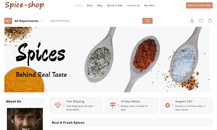 WordPress 用のベスト 7 つのオーガニック食品 WooCommerce テーマ 5 spice shop
