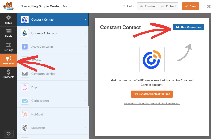 Adicionar nova integração de email marketing