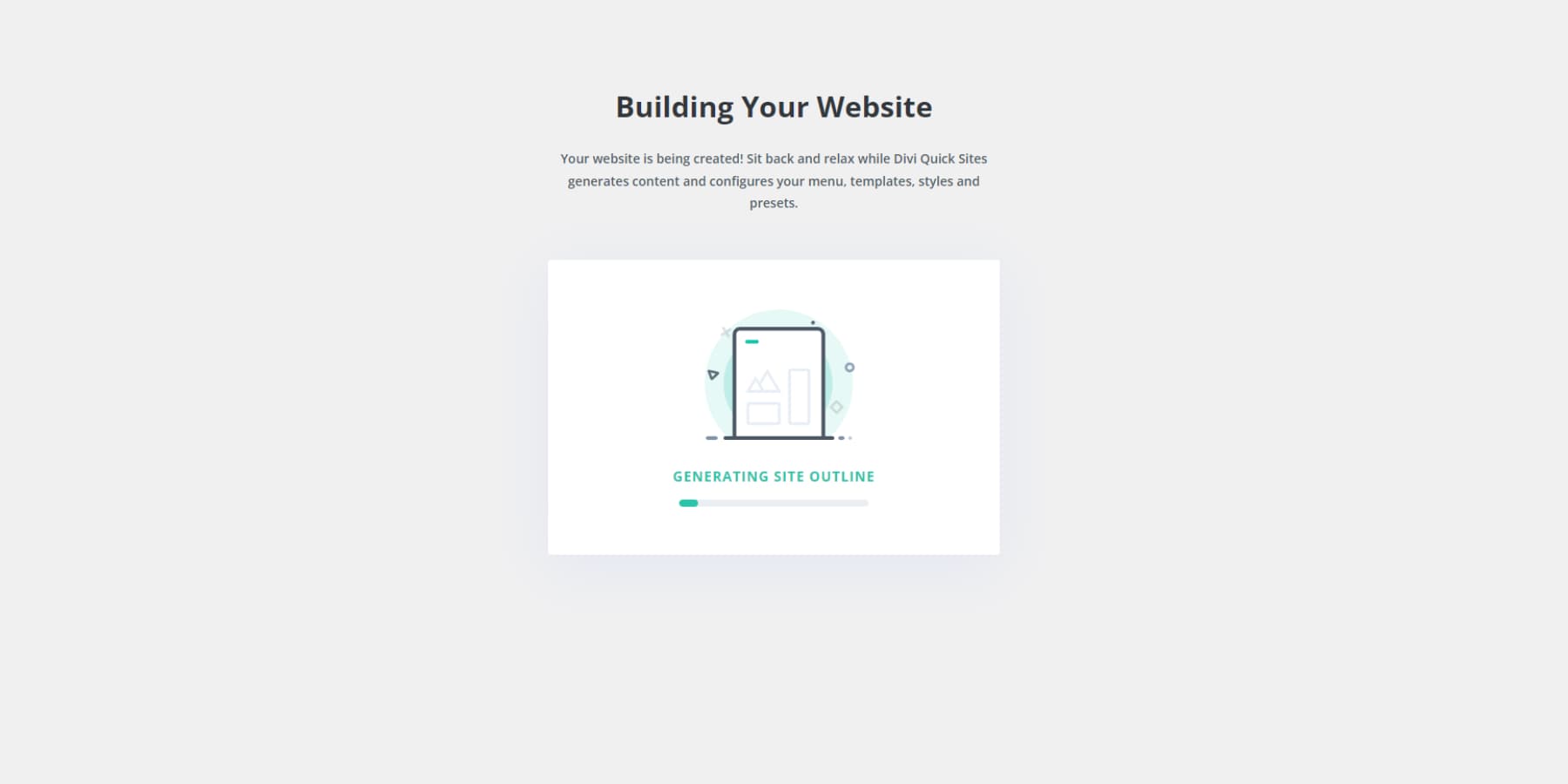 O captură de ecran a site-urilor Divi Quick Sites care creează un site web