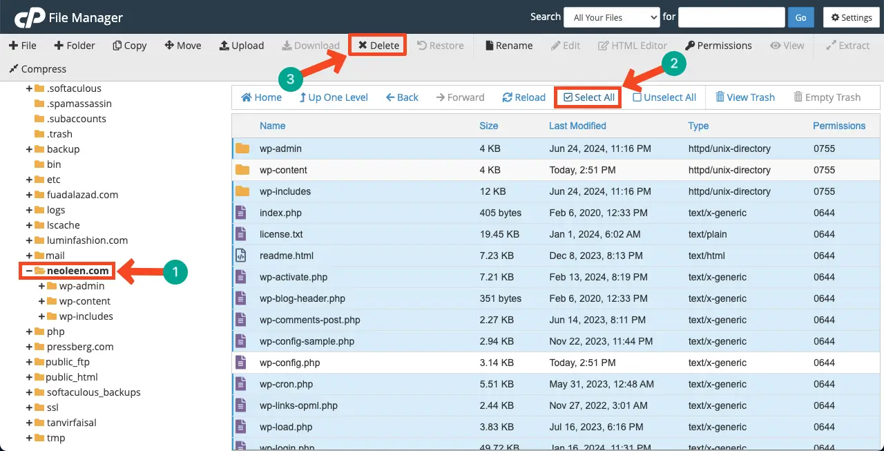 Come risolvere l'errore irreversibile di WordPress: 8 metodi comprovati che dovresti provare 13 Delete the core files
