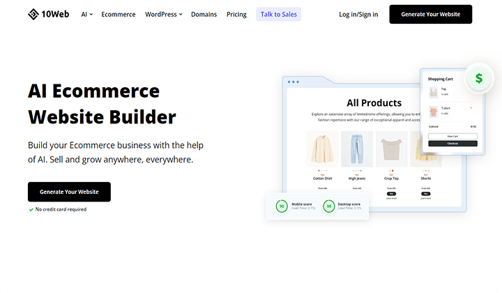 6+ AI Ecommerce Website Builder: Creare ușoară de magazin online 2 10Web is one of the best AI eCommerce website builders that simplify the online store creation.