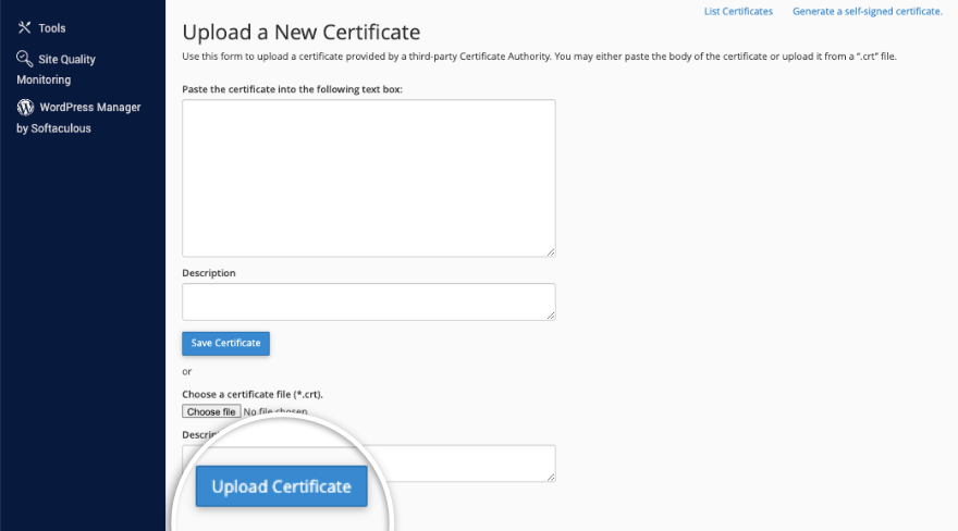 Загрузить SSL-сертификат