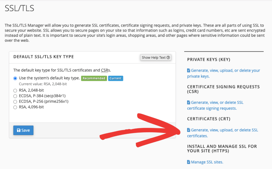 Создайте или загрузите SSL в cPanel