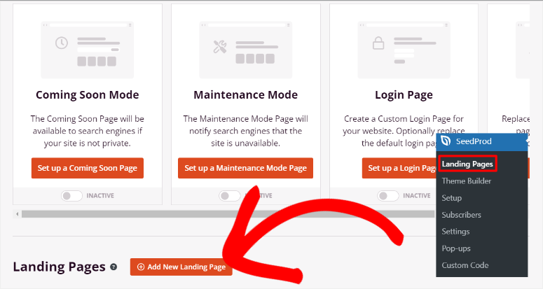 Seedprod-add-new-landing-page - IsItWP - 免費 WordPress 主題偵測器