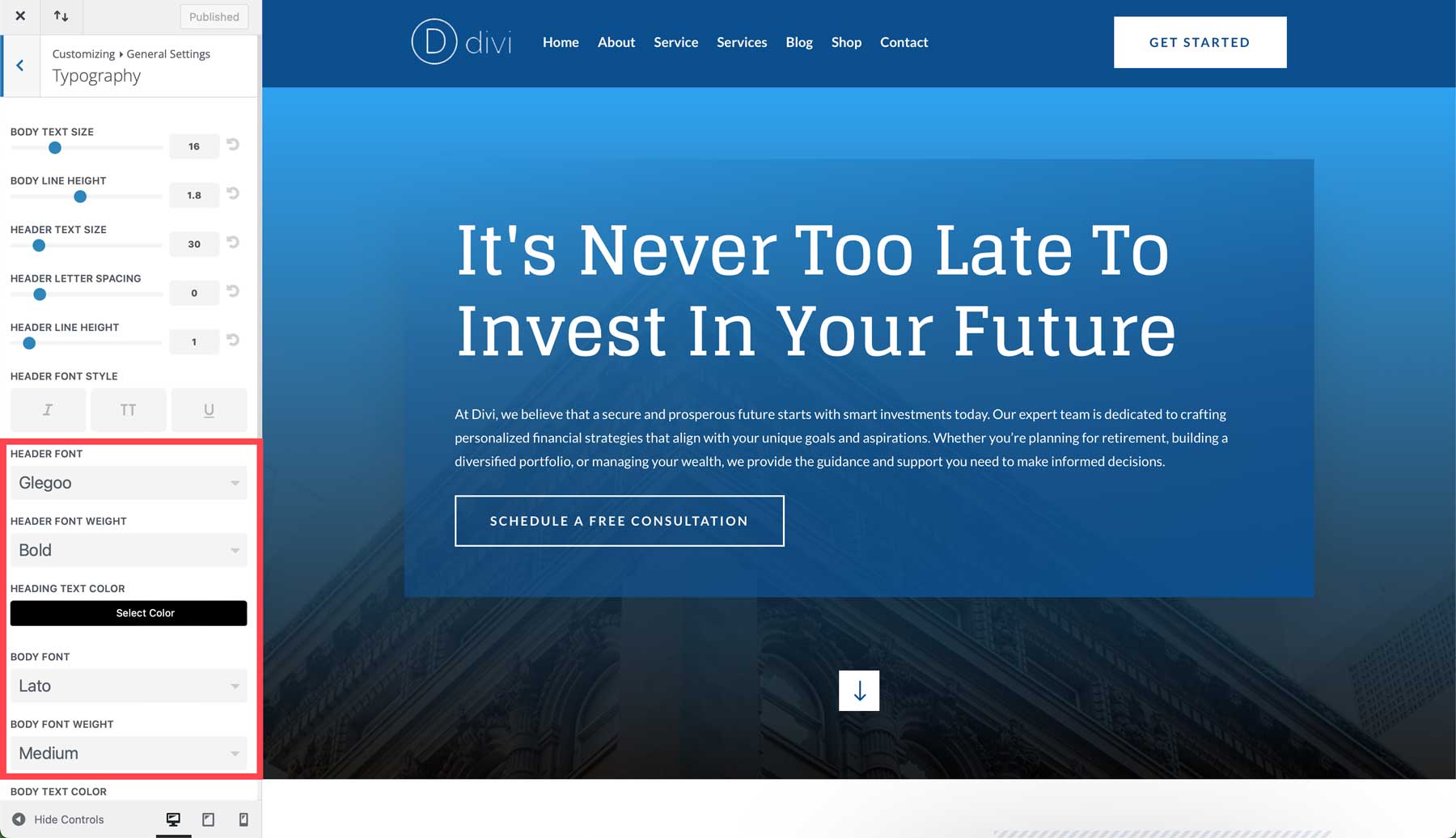Divi の財務スターター サイト