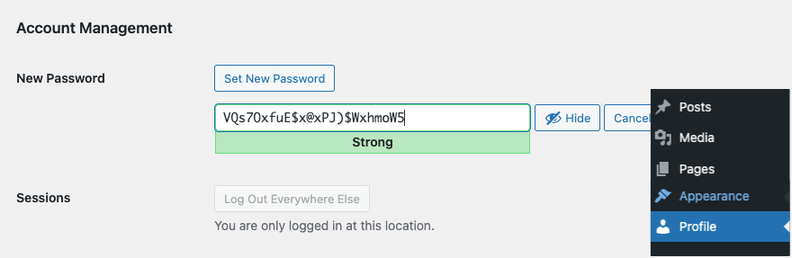 Imposta una password complessa