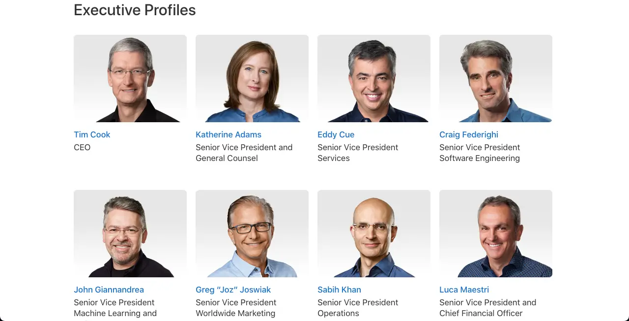 あなたのサイトに最適な 15 以上の Meet the Team ページの例 5 Apple's meet the team page