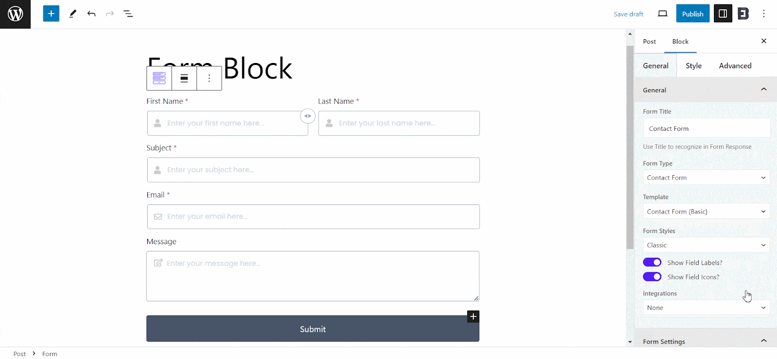 EB-Formularblock 4 Customize a Form in WordPress Block Editor