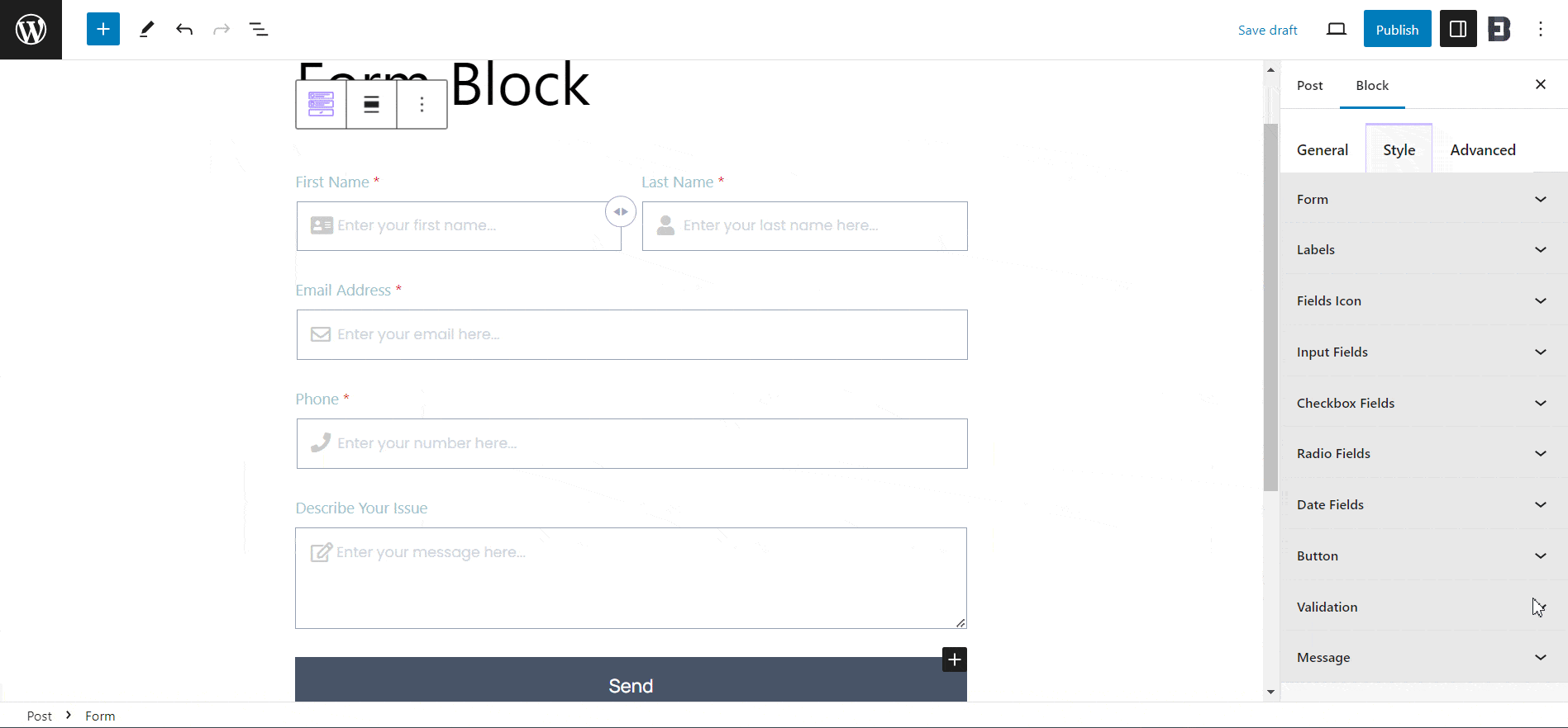 EB-Formularblock 9 Customize a Form in WordPress Block Editor