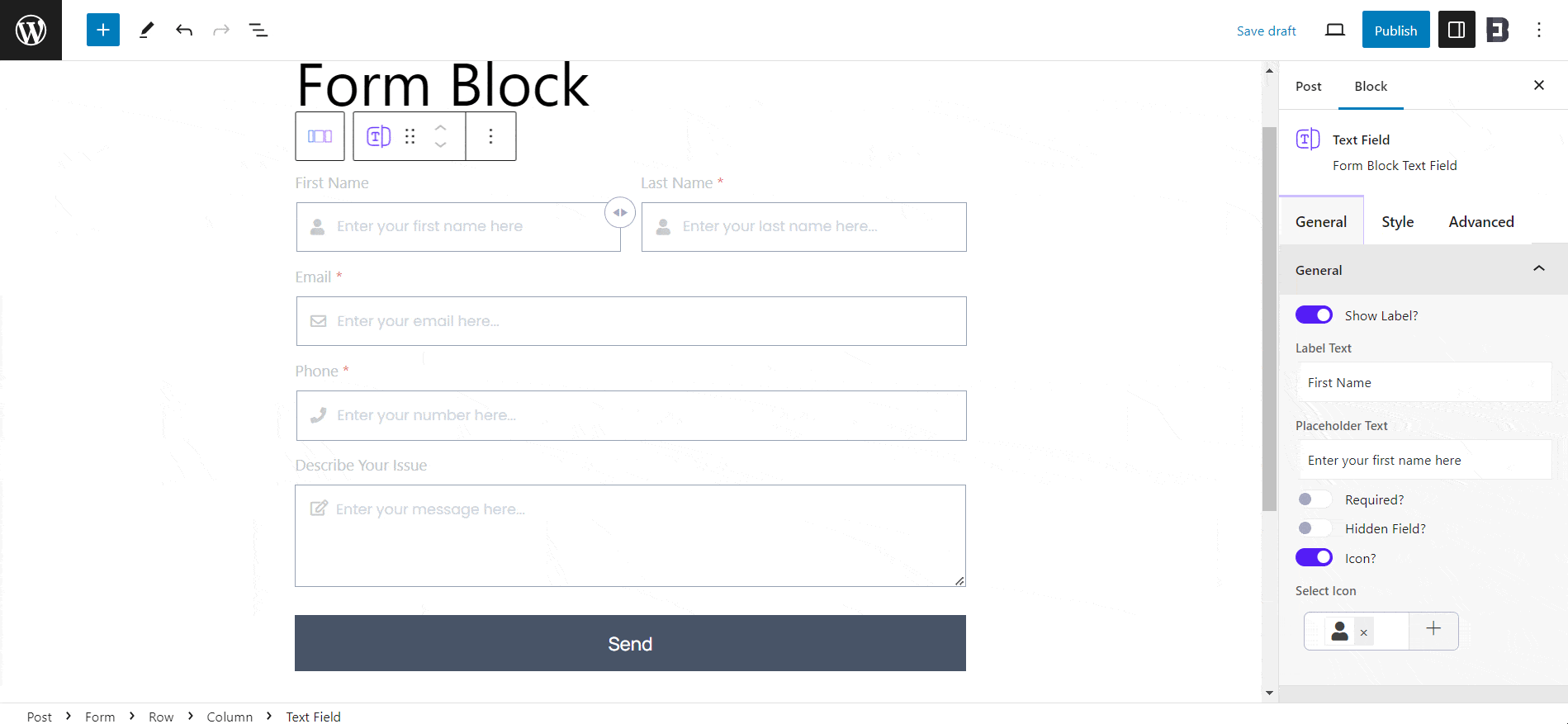 EB-Formularblock 8 Customize a Form in WordPress Block Editor