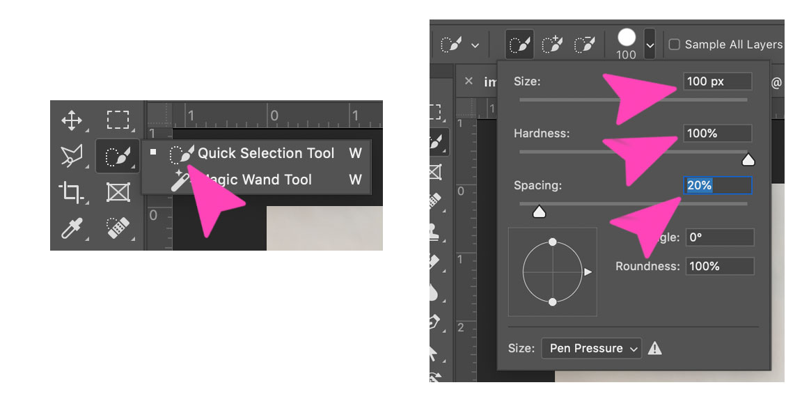 クイック選択ツールを選択して、画像から白い背景を削除します
