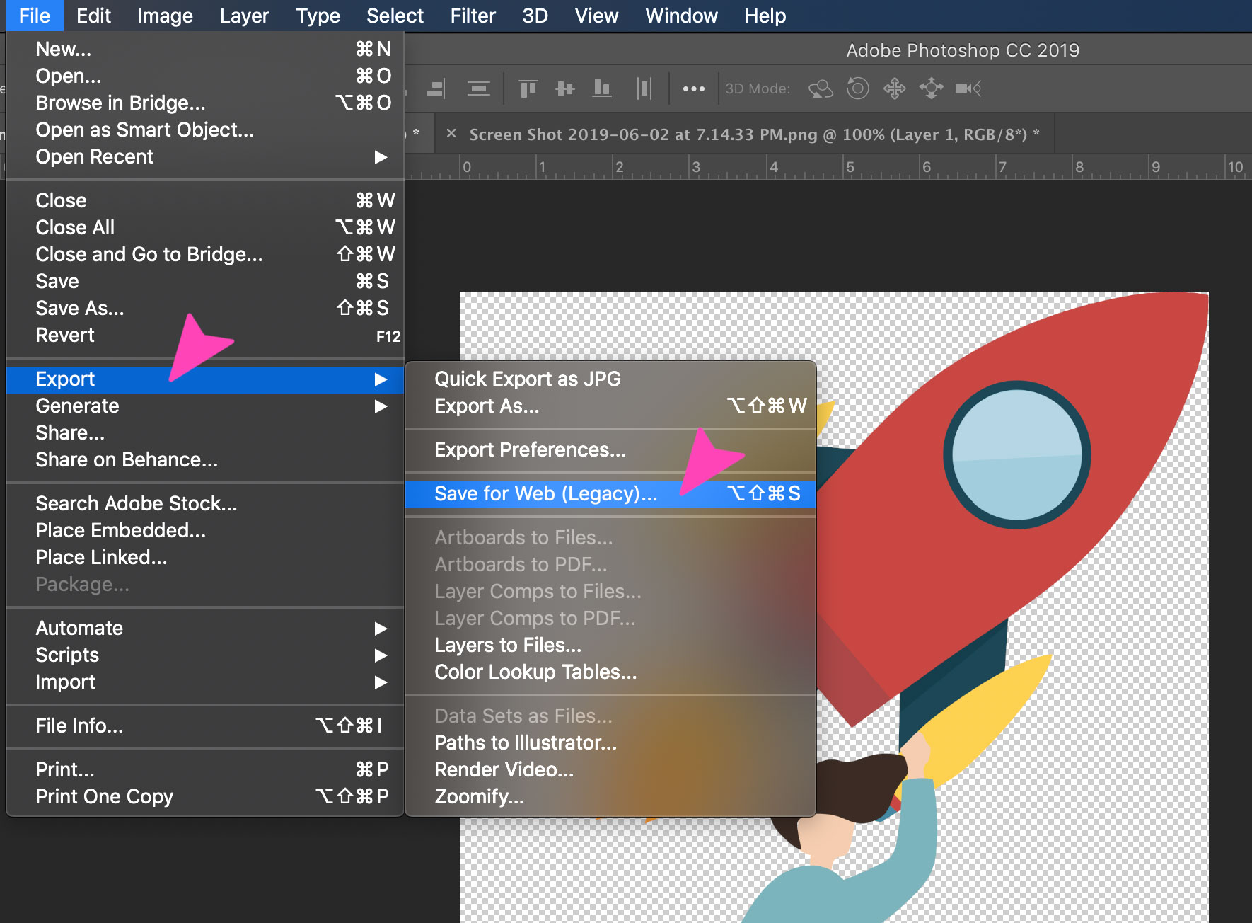 画像から白い背景を削除する方法-エクスポートしてWeb用に保存